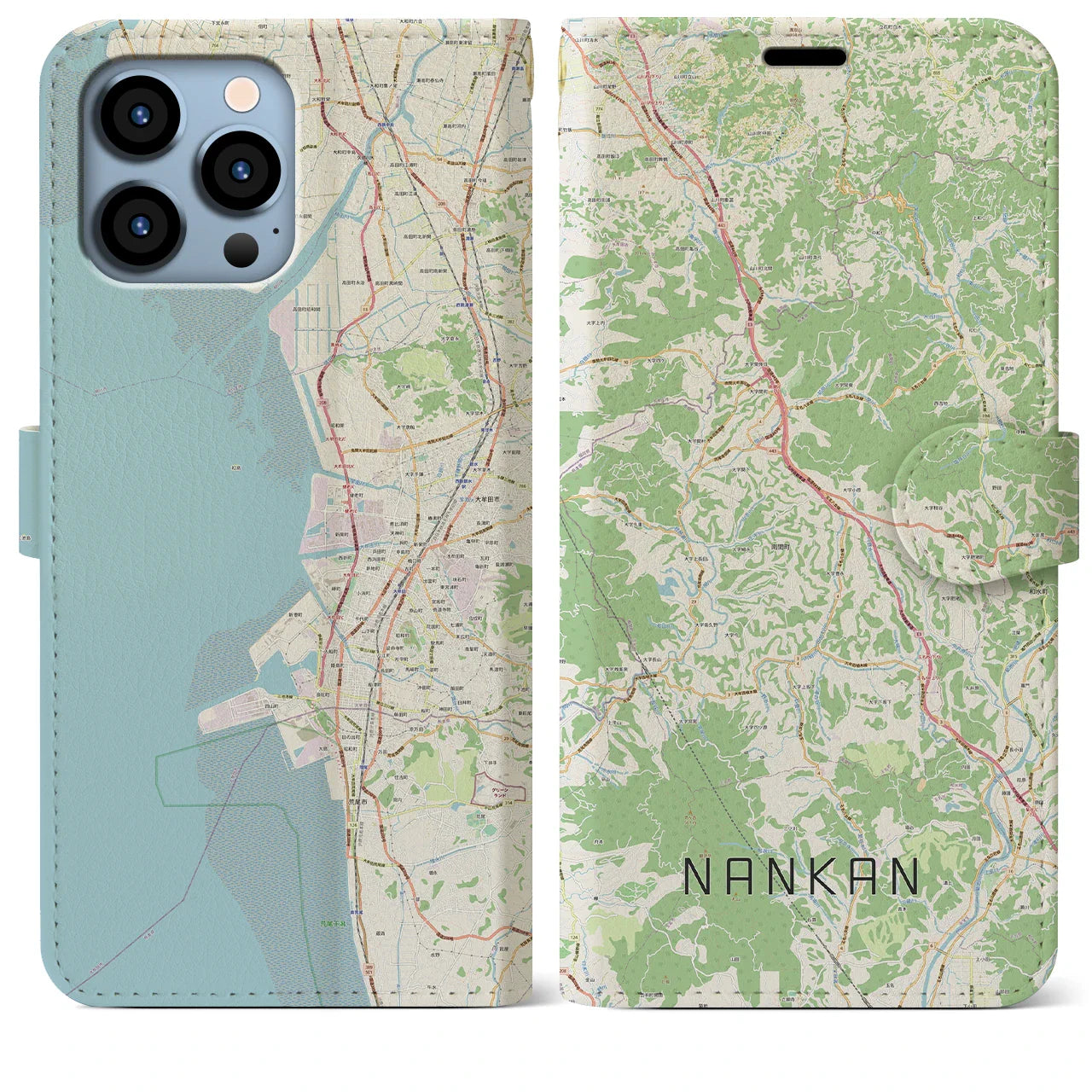 【南関(熊本県)】地図柄iPhoneケース(手帳タイプ)ナチュラル・iPhone 13 Pro Max 用