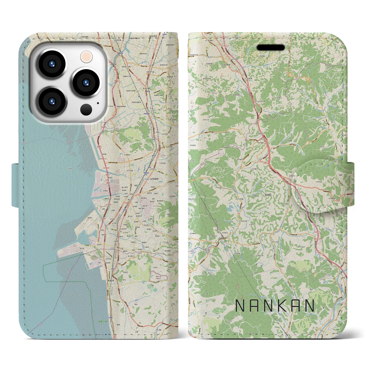 【南関(熊本県)】地図柄iPhoneケース(手帳タイプ)ナチュラル・iPhone 13 Pro 用