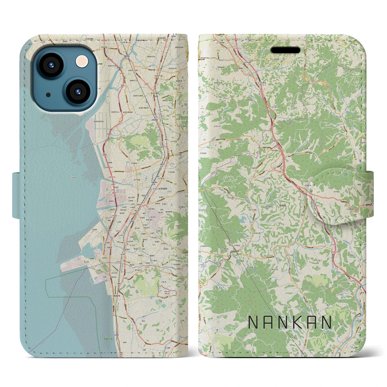 【南関(熊本県)】地図柄iPhoneケース(手帳タイプ)ナチュラル・iPhone 13 用