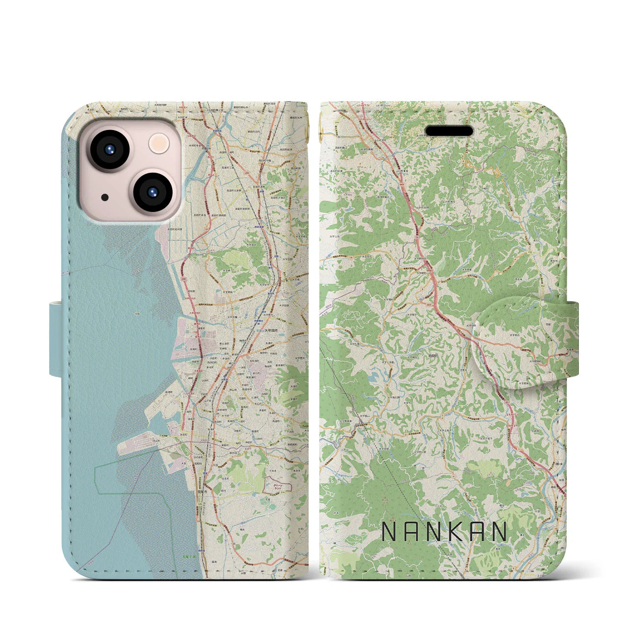 【南関(熊本県)】地図柄iPhoneケース(手帳タイプ)ナチュラル・iPhone 13 mini 用