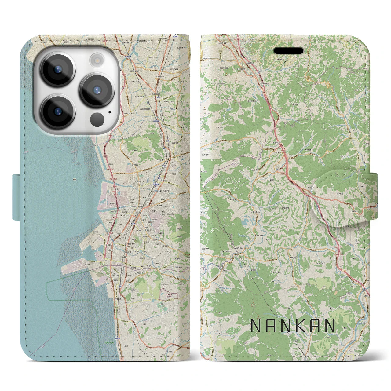 【南関(熊本県)】地図柄iPhoneケース(手帳タイプ)ナチュラル・iPhone 14 Pro 用