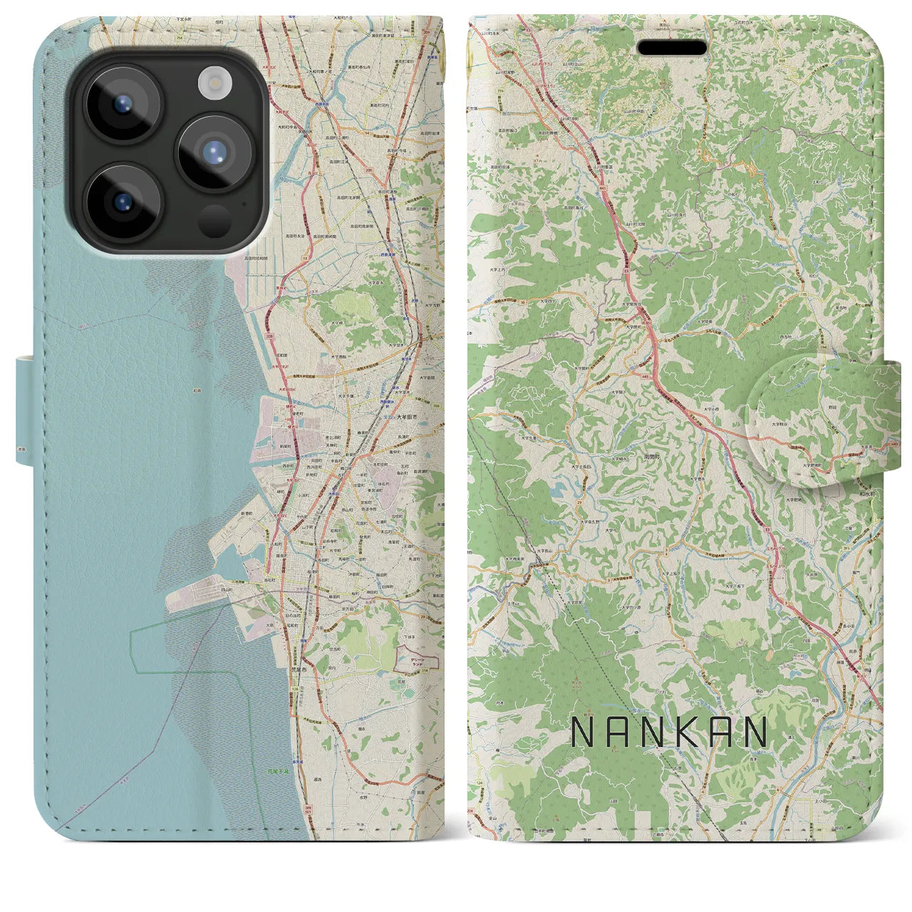 【南関(熊本県)】地図柄iPhoneケース(手帳タイプ)ナチュラル・iPhone 15 Pro Max 用