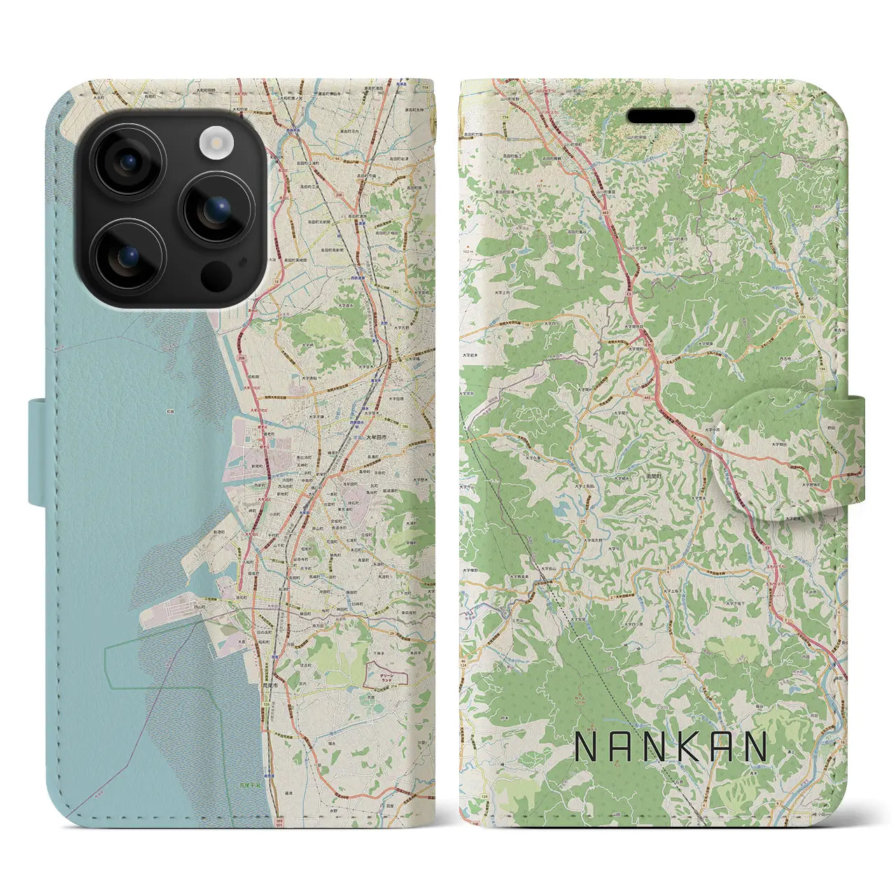 【南関(熊本県)】地図柄iPhoneケース(手帳タイプ)ナチュラル・iPhone 16 用