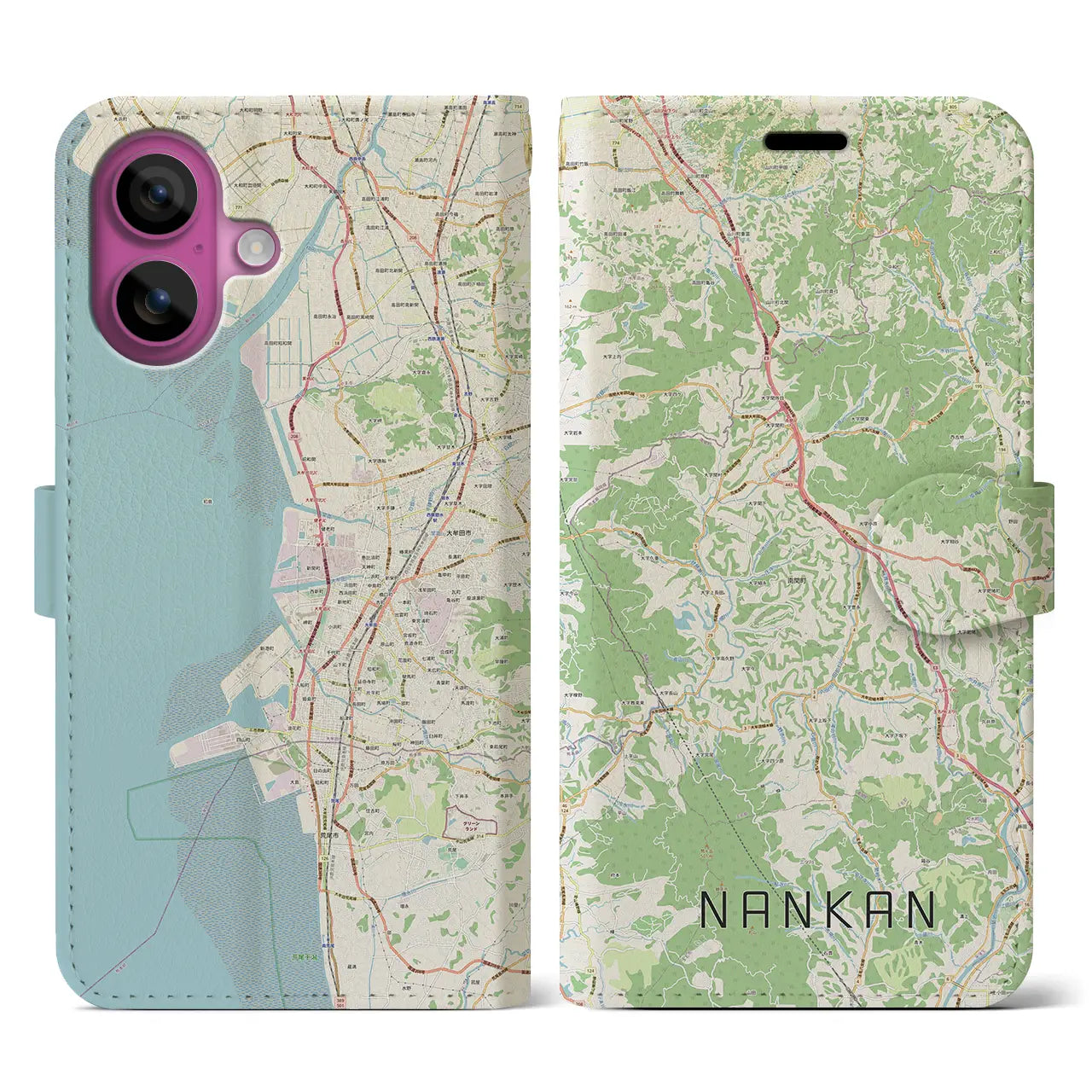 【南関(熊本県)】地図柄iPhoneケース(手帳タイプ)ナチュラル・iPhone 16 Pro 用