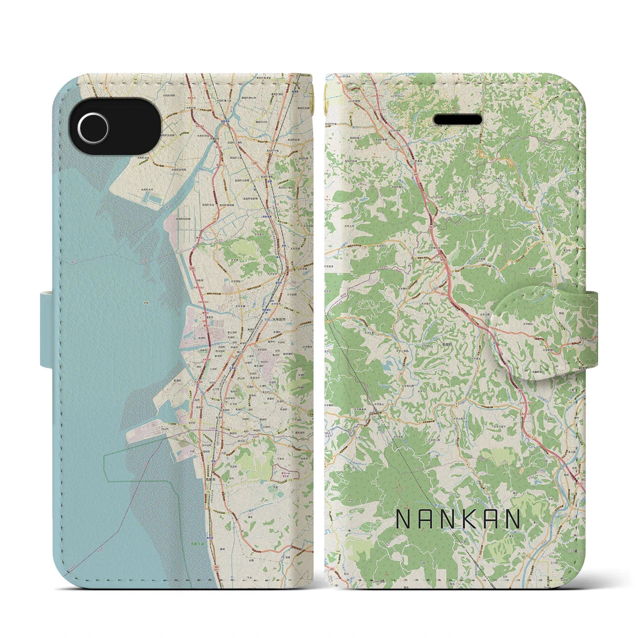 【南関(熊本県)】地図柄iPhoneケース(手帳タイプ)ナチュラル・iPhone SE(第3 / 第2世代) / 8 / 7 / 6s / 6 用