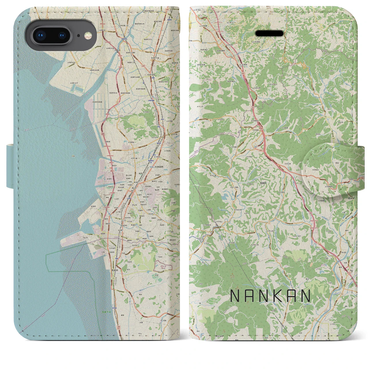 【南関(熊本県)】地図柄iPhoneケース(手帳タイプ)ナチュラル・iPhone 8Plus /7Plus / 6sPlus / 6Plus 用