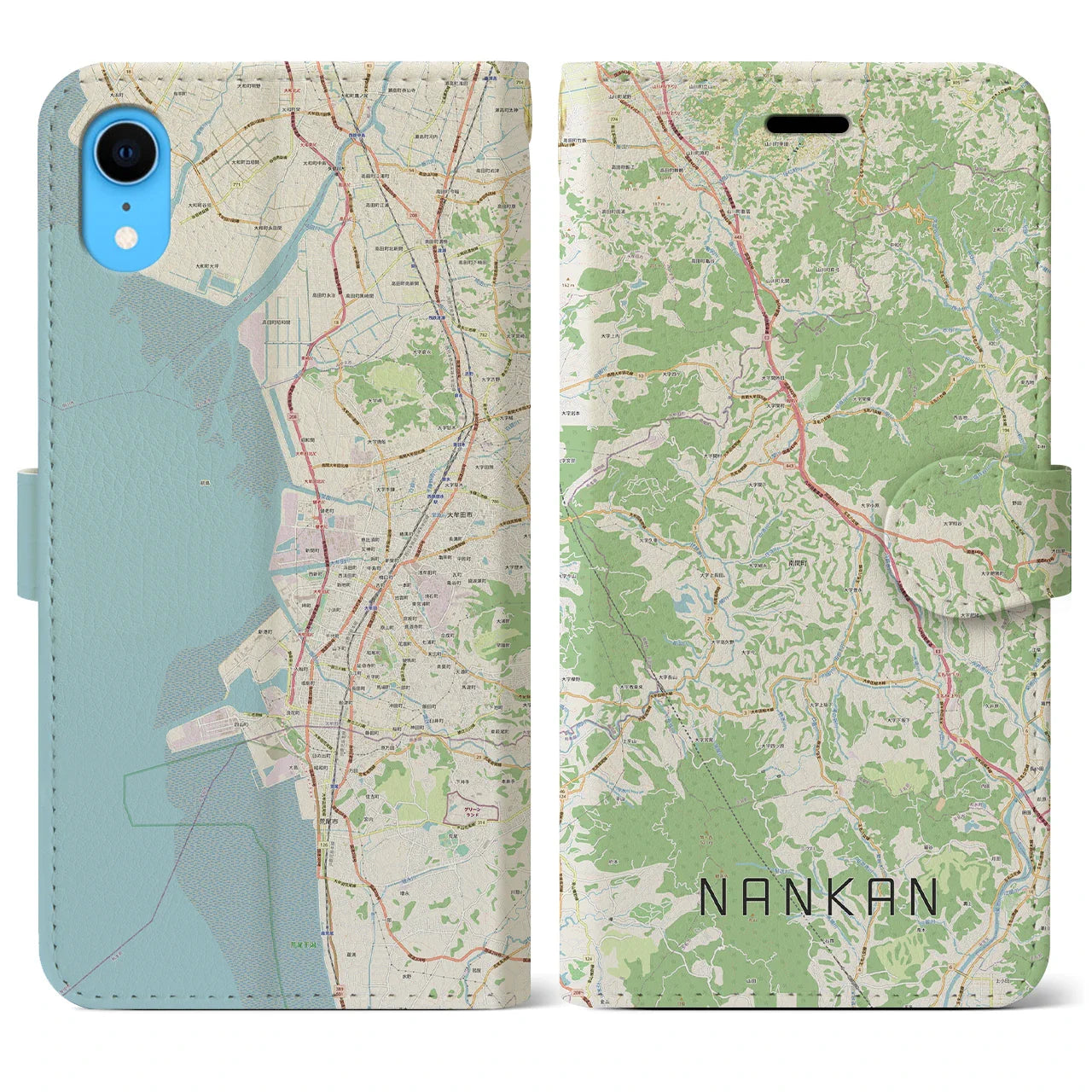 【南関(熊本県)】地図柄iPhoneケース(手帳タイプ)ナチュラル・iPhone XR 用