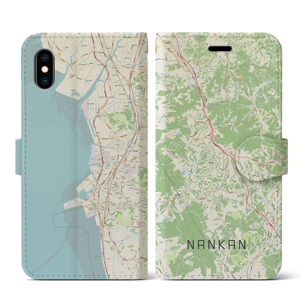 【南関(熊本県)】地図柄iPhoneケース(手帳タイプ)ナチュラル・iPhone XS / X 用