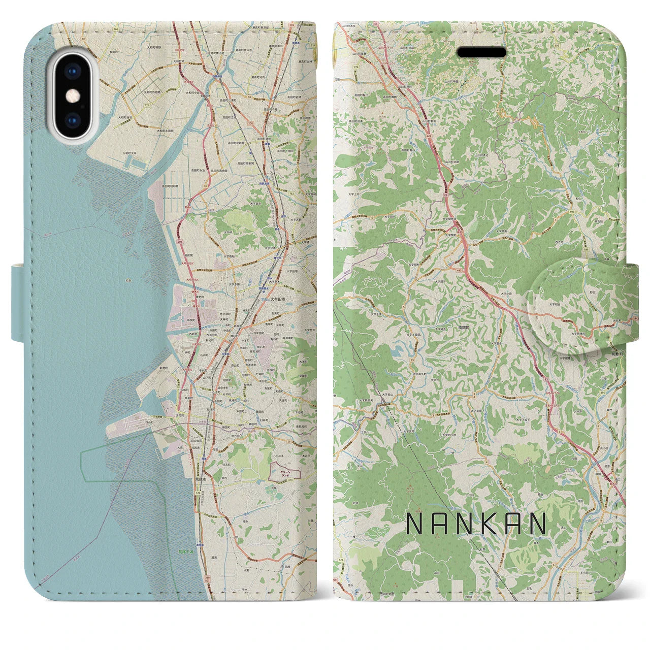 【南関(熊本県)】地図柄iPhoneケース(手帳タイプ)ナチュラル・iPhone XS Max 用