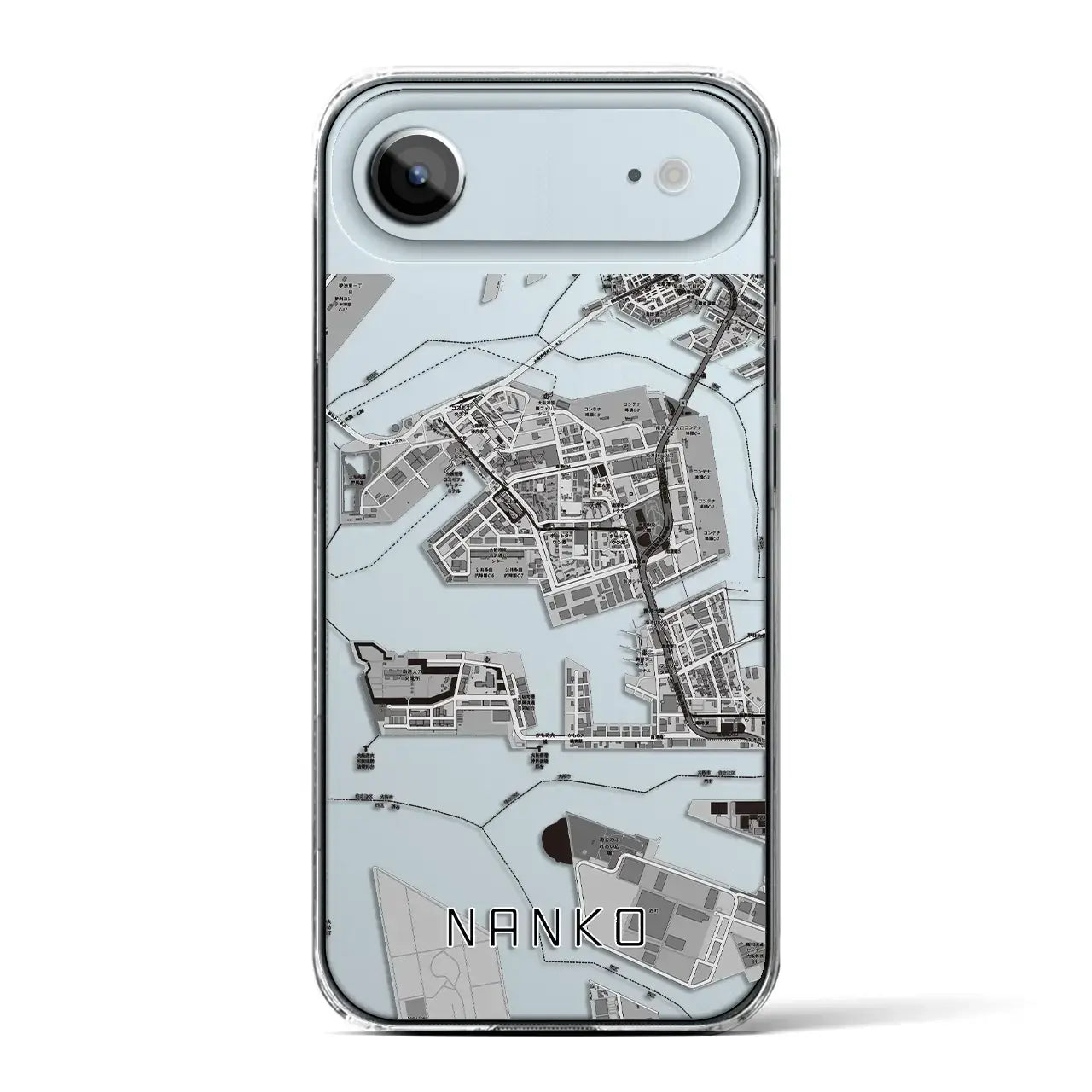 【南港(大阪府)】地図柄iPhoneケース(クリアタイプ)モノトーン・iPhone 17 Pro Max 用