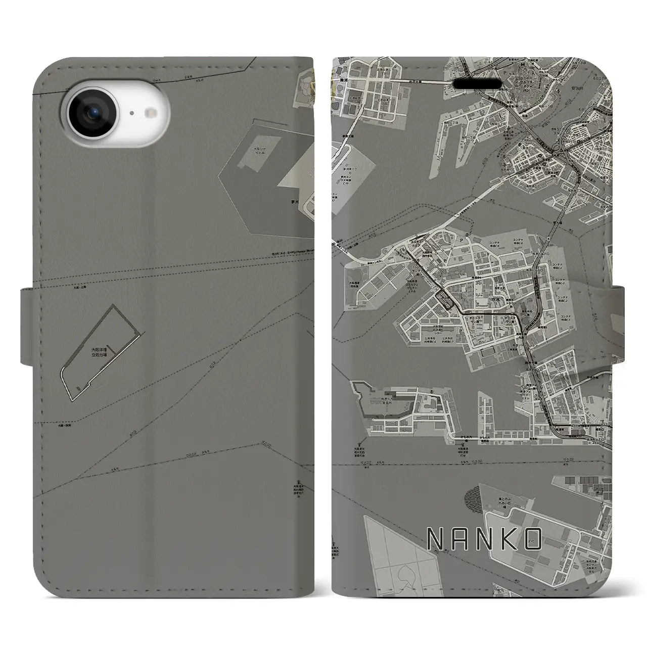 【南港(大阪府)】地図柄iPhoneケース(手帳タイプ)