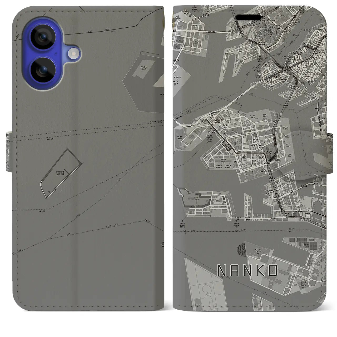 【南港(大阪府)】地図柄iPhoneケース(手帳タイプ)