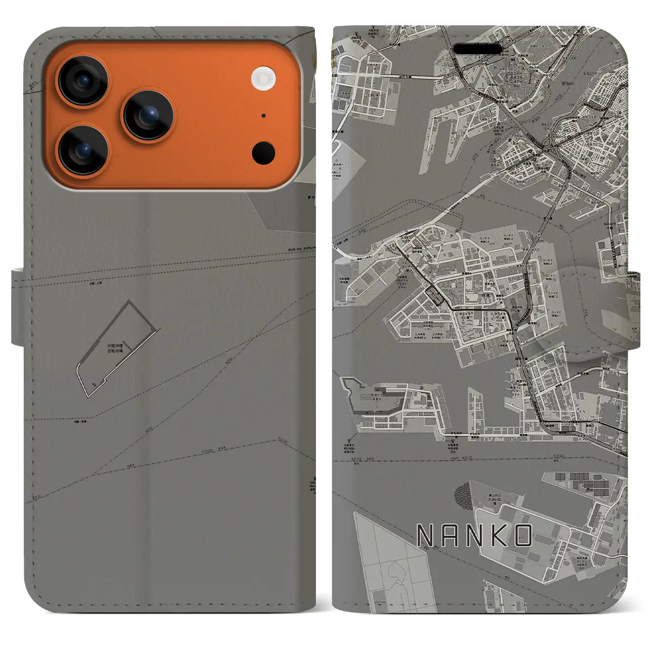 【南港(大阪府)】地図柄iPhoneケース(手帳タイプ)