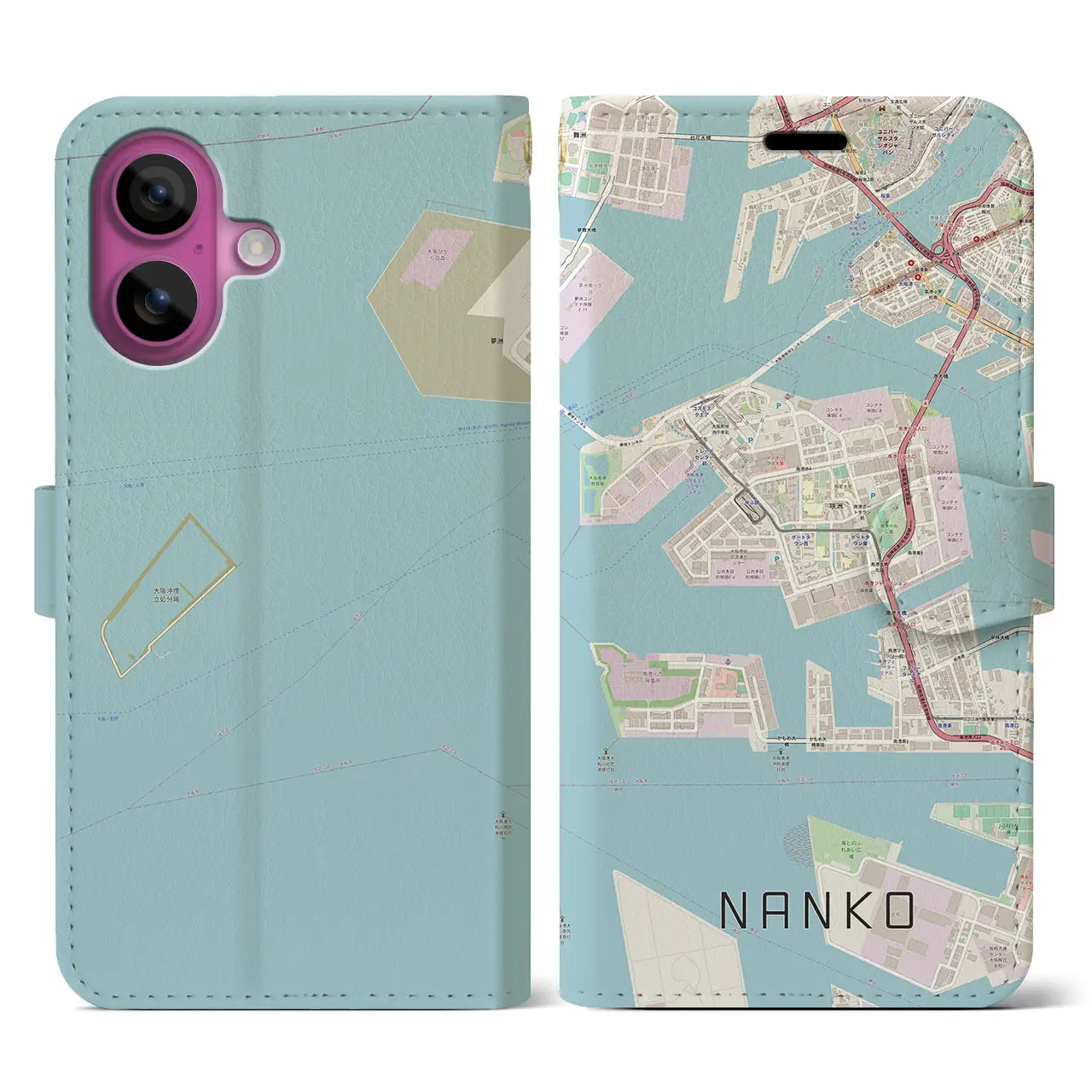 【南港(大阪府)】地図柄iPhoneケース(手帳タイプ)ナチュラル・iPhone 16 Pro 用