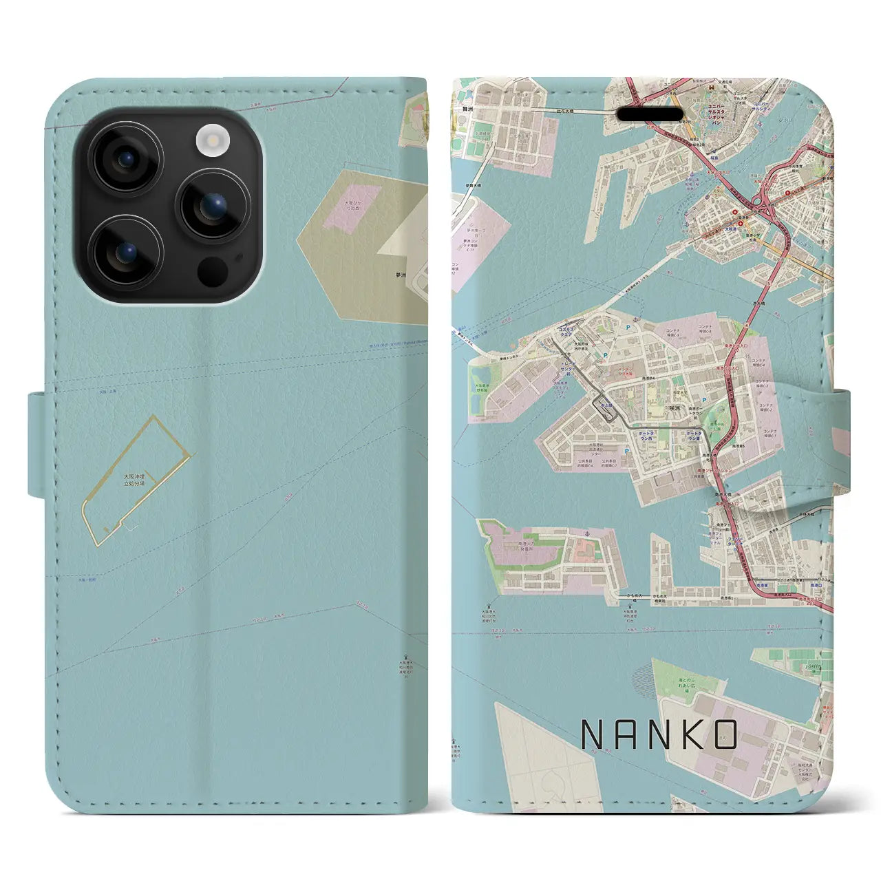 【南港(大阪府)】地図柄iPhoneケース(手帳タイプ)ナチュラル・iPhone 16 用