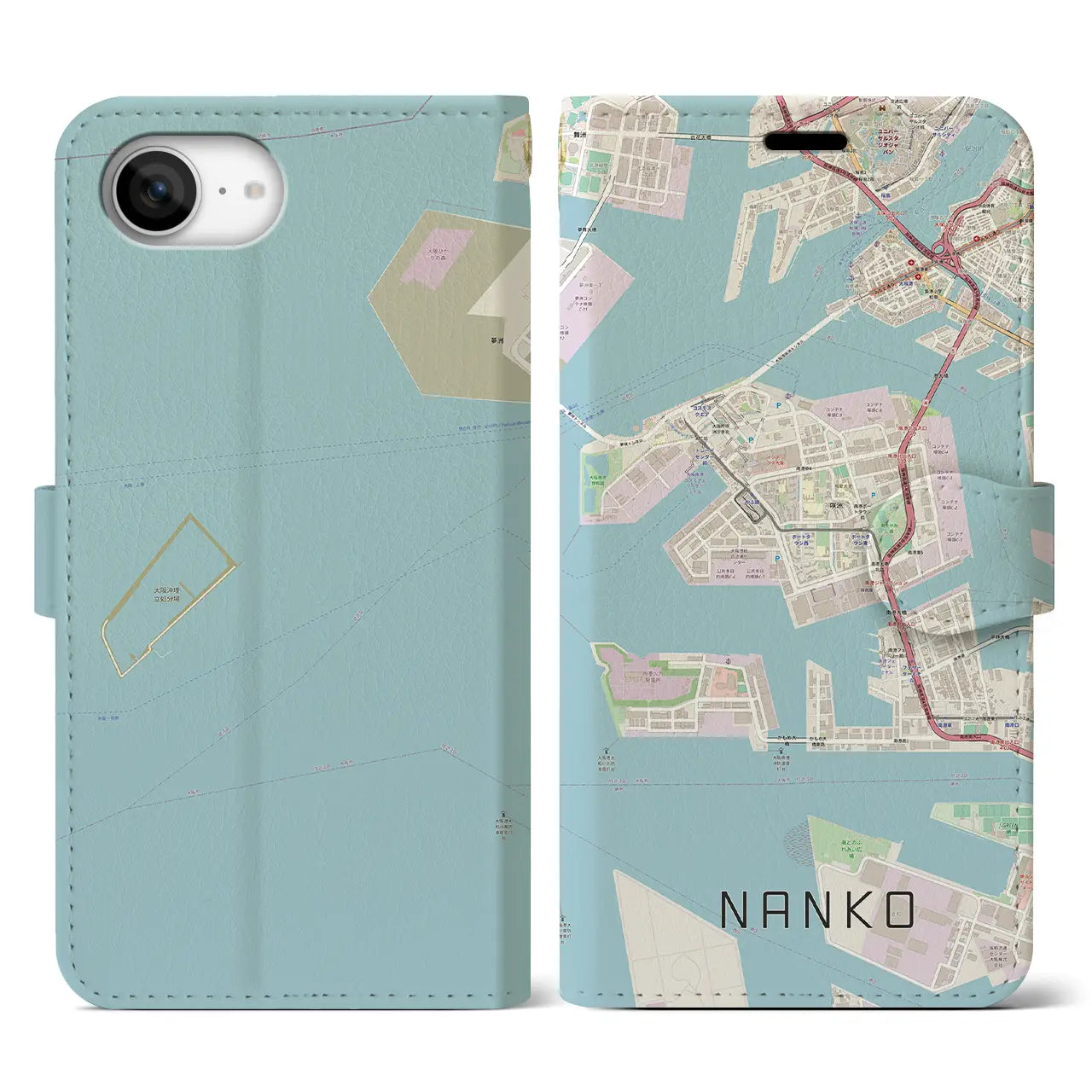 【南港(大阪府)】地図柄iPhoneケース(手帳タイプ)