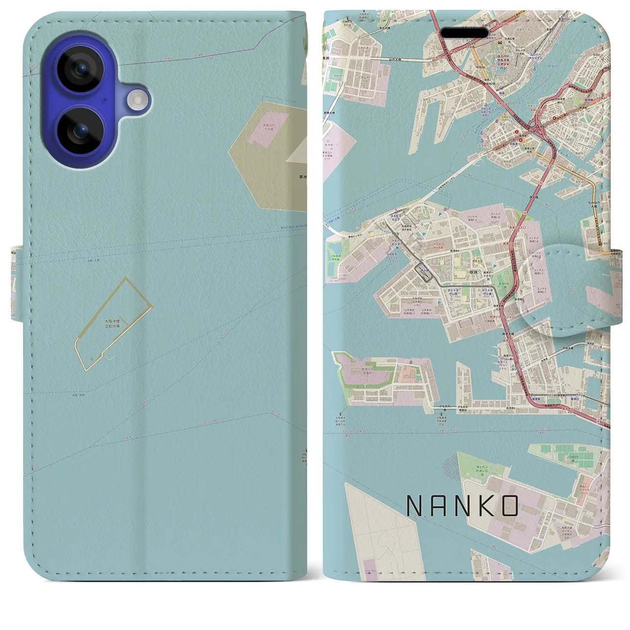 【南港(大阪府)】地図柄iPhoneケース(手帳タイプ)ナチュラル・iPhone 16 Pro Max 用