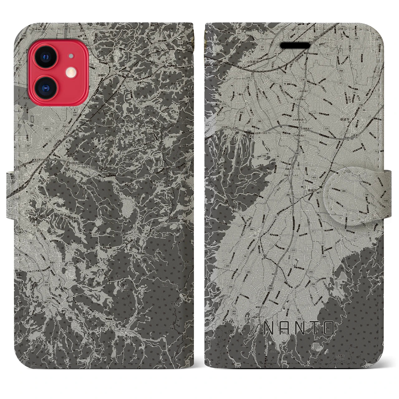 【南砺(富山県)】地図柄iPhoneケース(手帳タイプ)モノトーン・iPhone 11 用