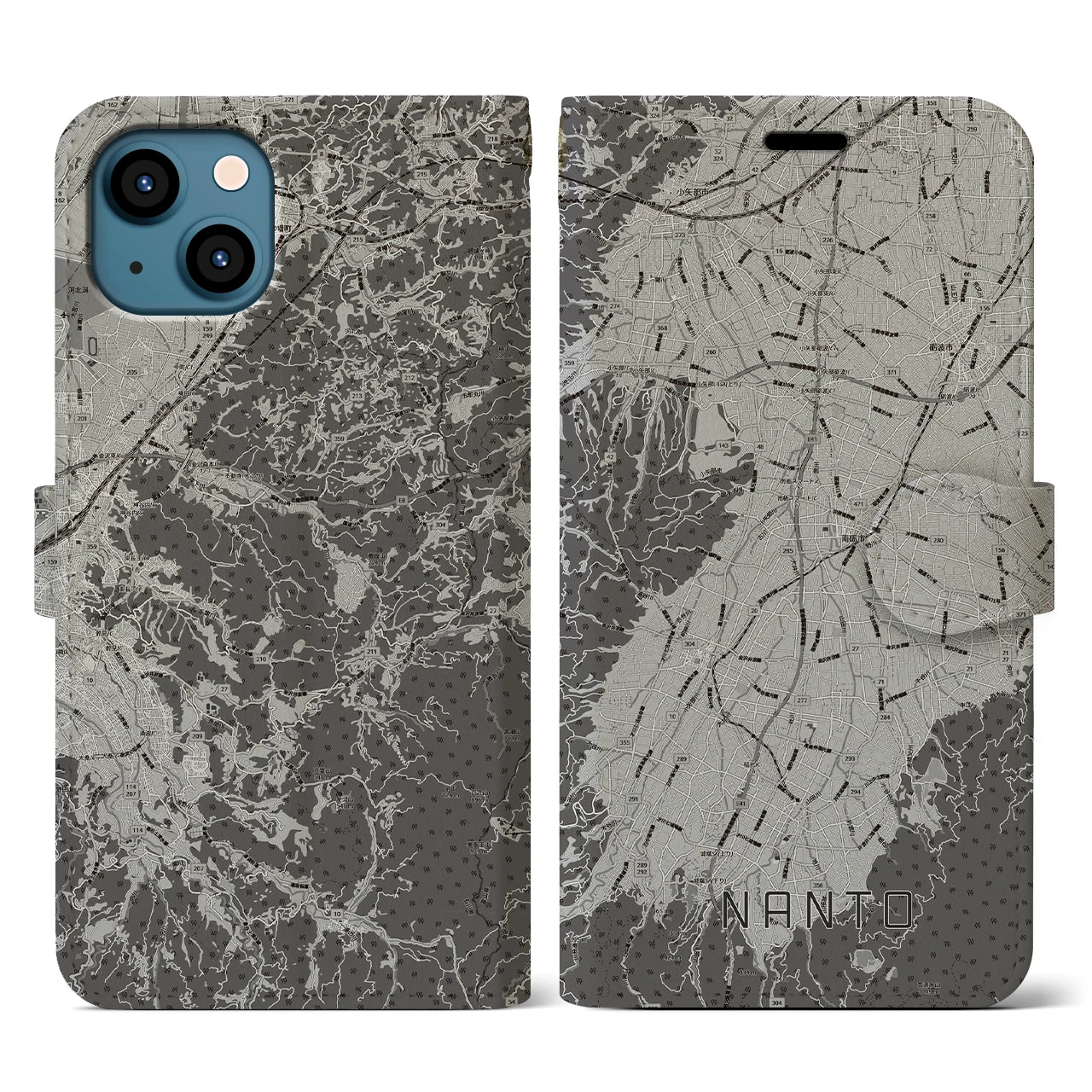 【南砺(富山県)】地図柄iPhoneケース(手帳タイプ)モノトーン・iPhone 13 用