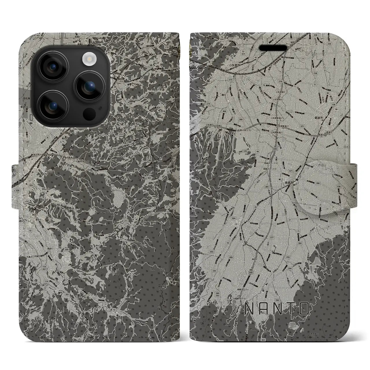 【南砺(富山県)】地図柄iPhoneケース(手帳タイプ)モノトーン・iPhone 16 用
