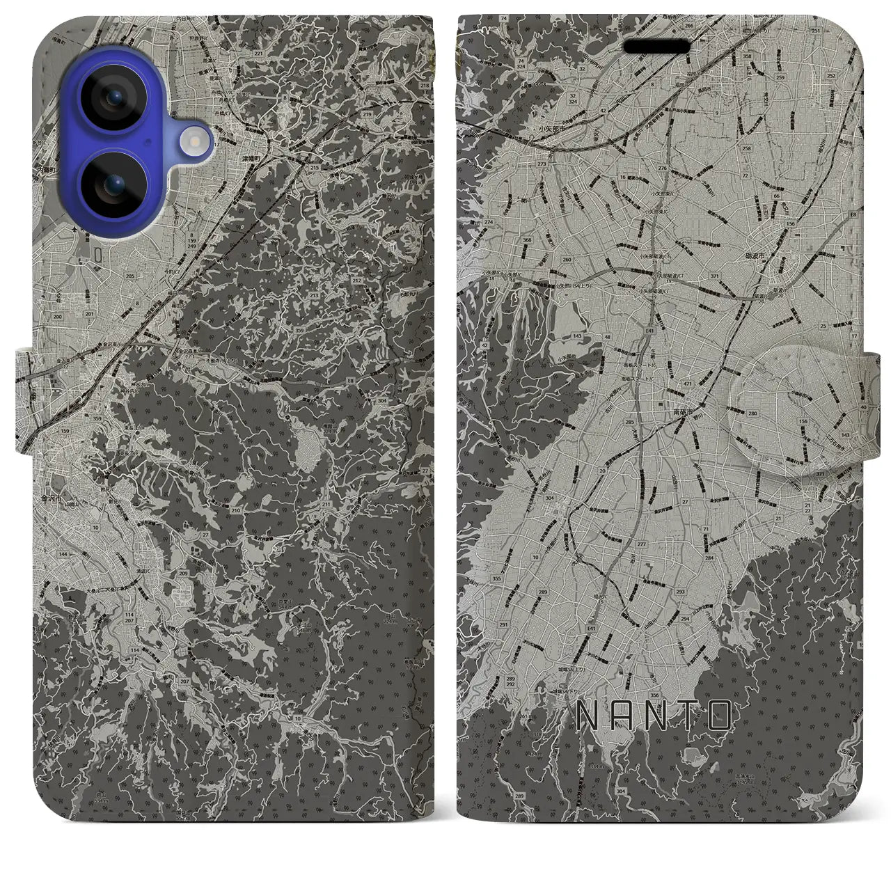 【南砺(富山県)】地図柄iPhoneケース(手帳タイプ)モノトーン・iPhone 16 Pro Max 用