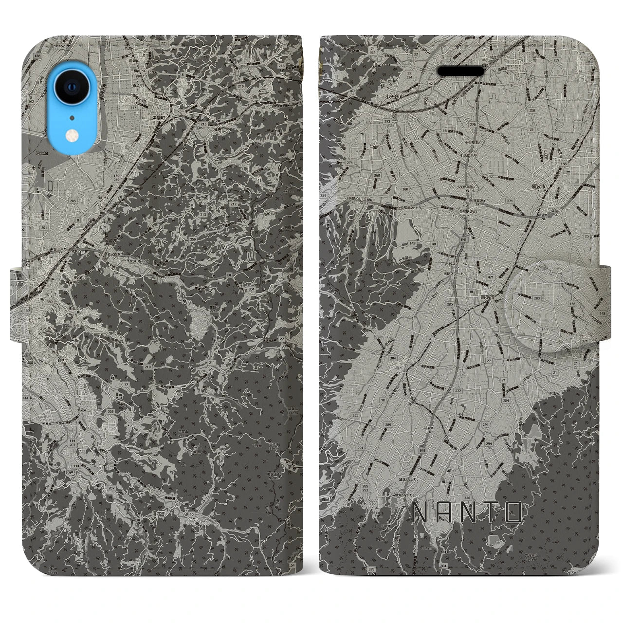 【南砺(富山県)】地図柄iPhoneケース(手帳タイプ)モノトーン・iPhone XR 用