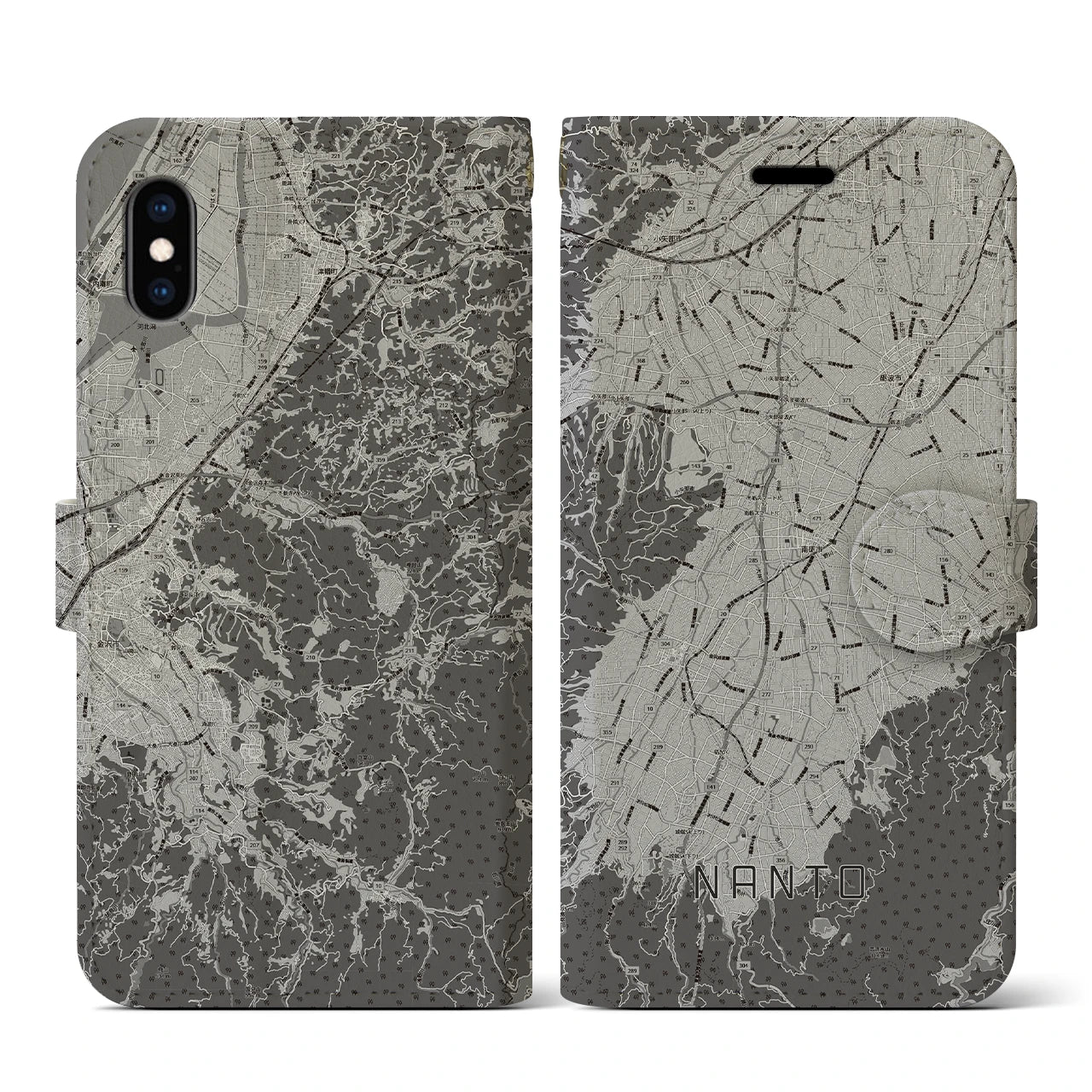 【南砺(富山県)】地図柄iPhoneケース(手帳タイプ)モノトーン・iPhone XS / X 用