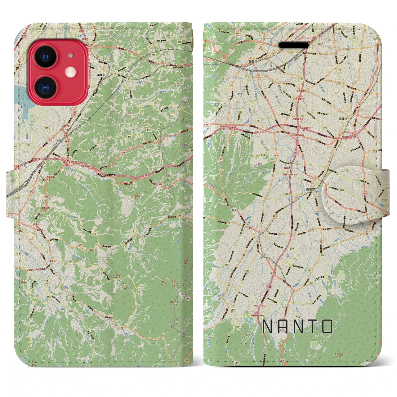 【南砺(富山県)】地図柄iPhoneケース(手帳タイプ)ナチュラル・iPhone 11 用