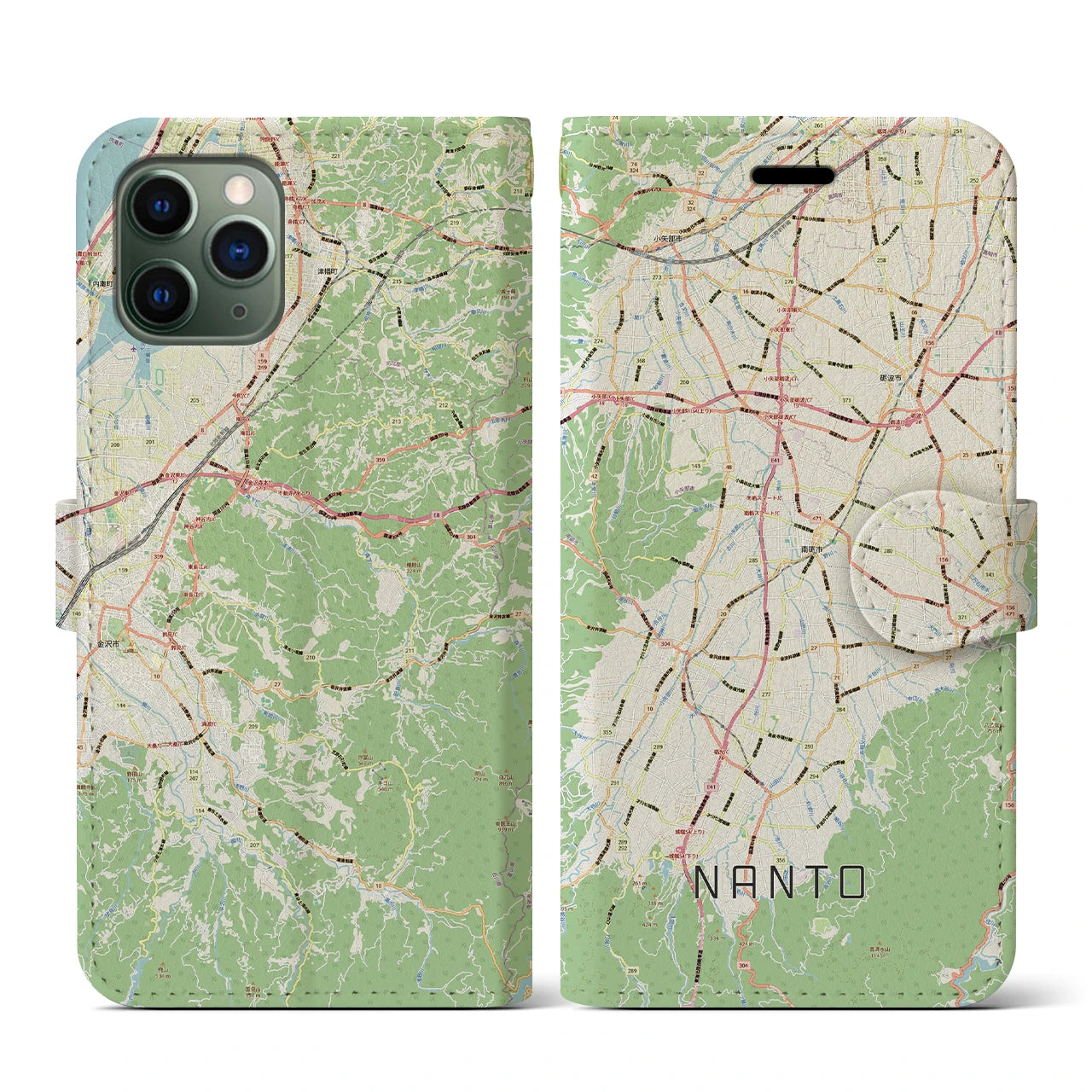 【南砺(富山県)】地図柄iPhoneケース(手帳タイプ)ナチュラル・iPhone 11 Pro 用