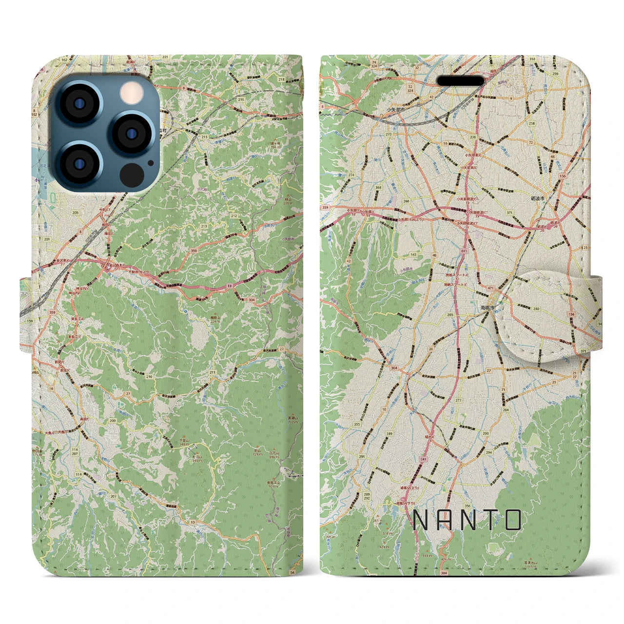 【南砺(富山県)】地図柄iPhoneケース(手帳タイプ)ナチュラル・iPhone 12 / 12 Pro 用