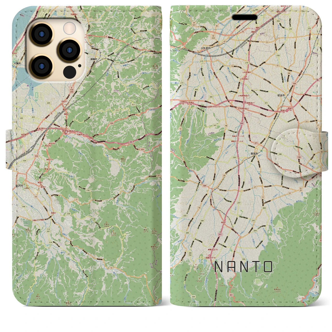 【南砺(富山県)】地図柄iPhoneケース(手帳タイプ)ナチュラル・iPhone 12 Pro Max 用