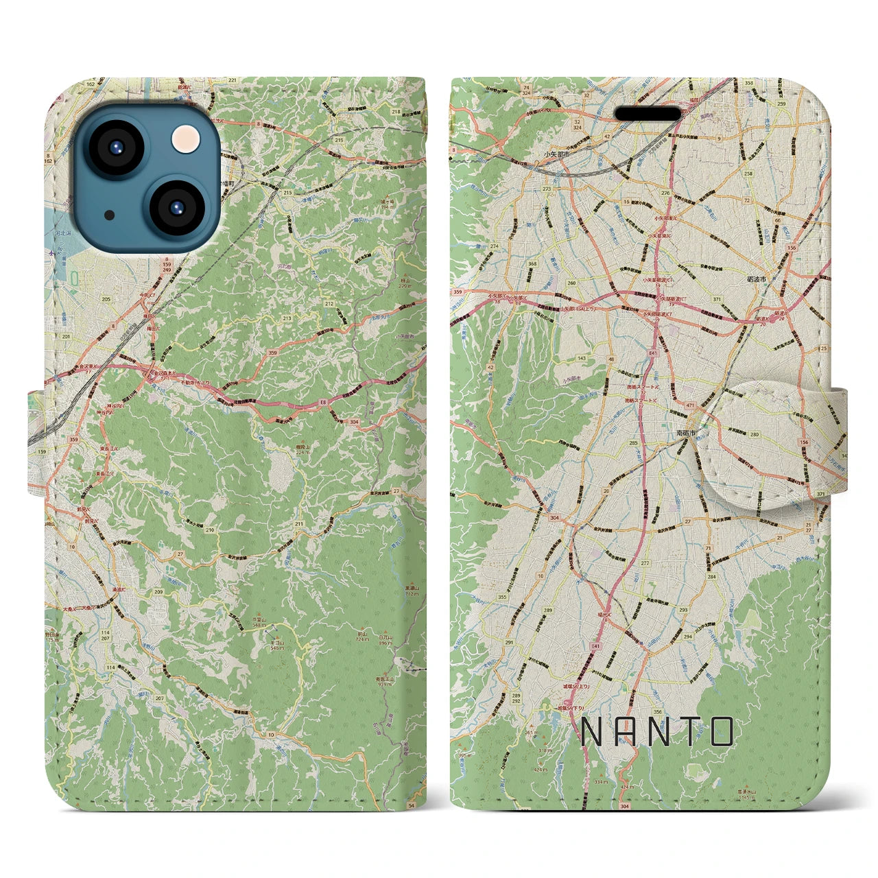 【南砺(富山県)】地図柄iPhoneケース(手帳タイプ)ナチュラル・iPhone 13 用