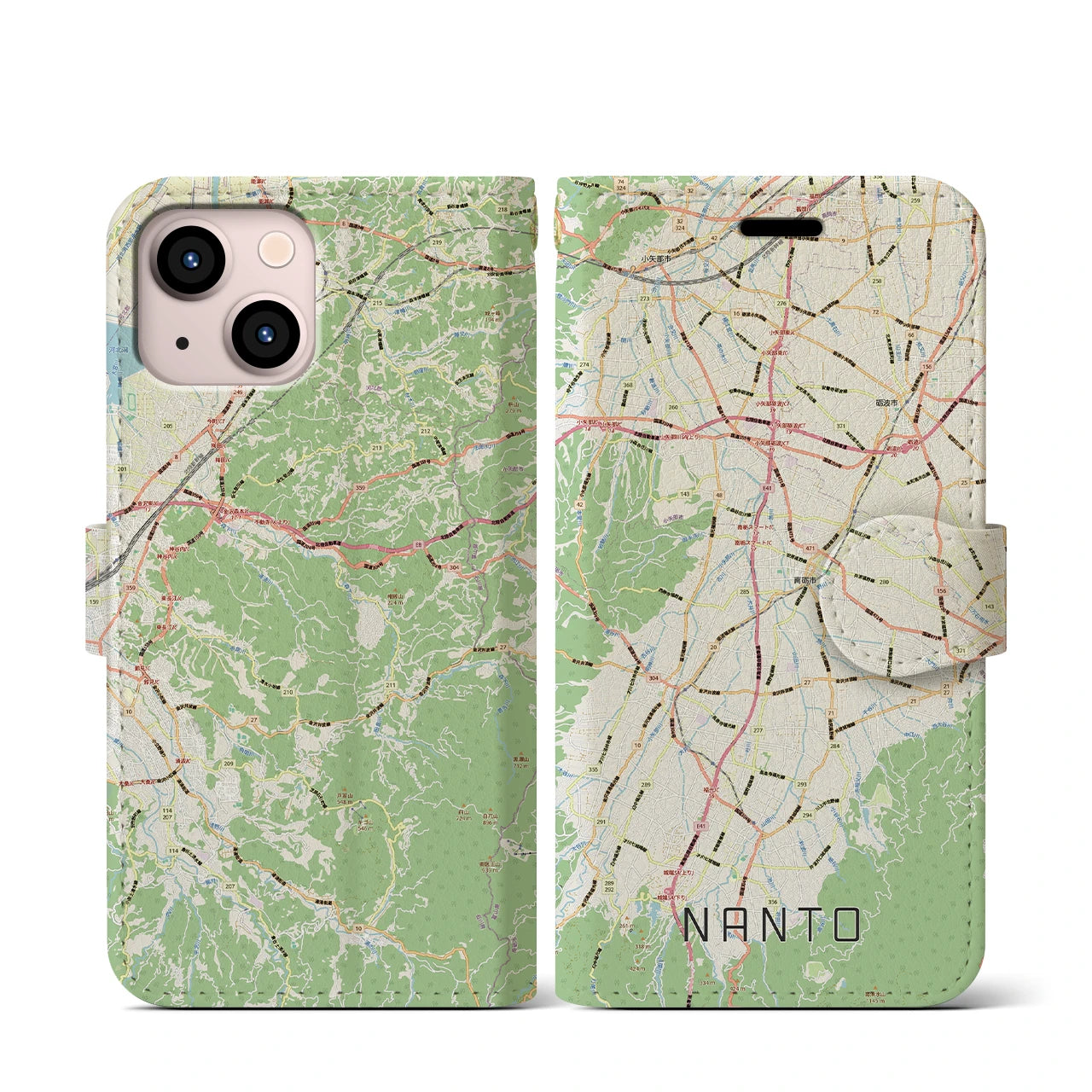 【南砺(富山県)】地図柄iPhoneケース(手帳タイプ)ナチュラル・iPhone 13 mini 用
