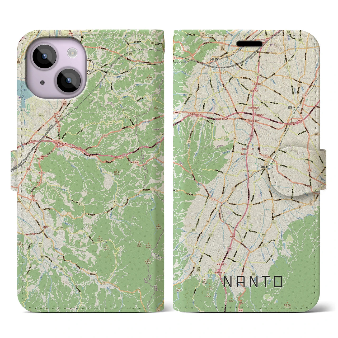 【南砺(富山県)】地図柄iPhoneケース(手帳タイプ)ナチュラル・iPhone 14 用