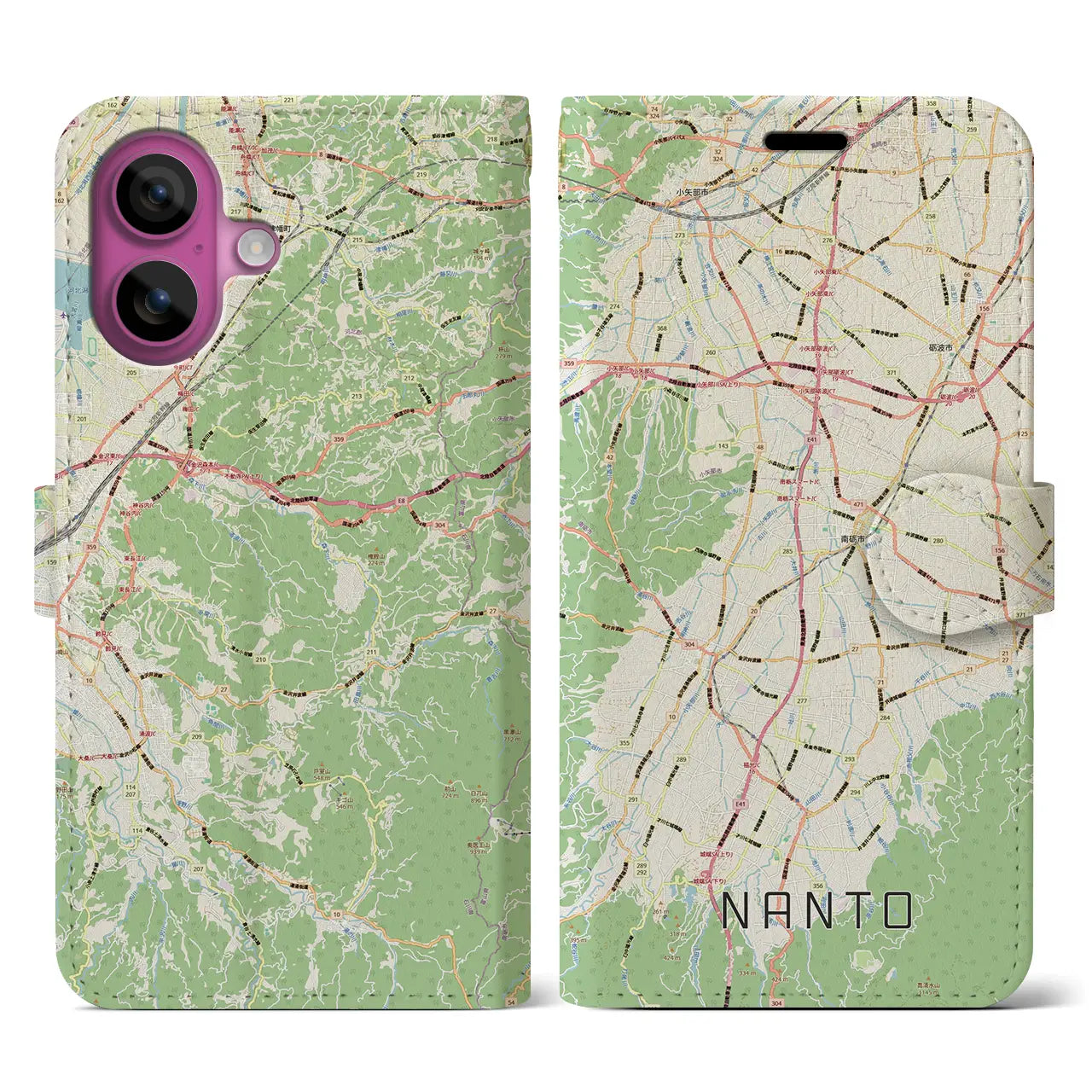 【南砺(富山県)】地図柄iPhoneケース(手帳タイプ)ナチュラル・iPhone 16 Pro 用