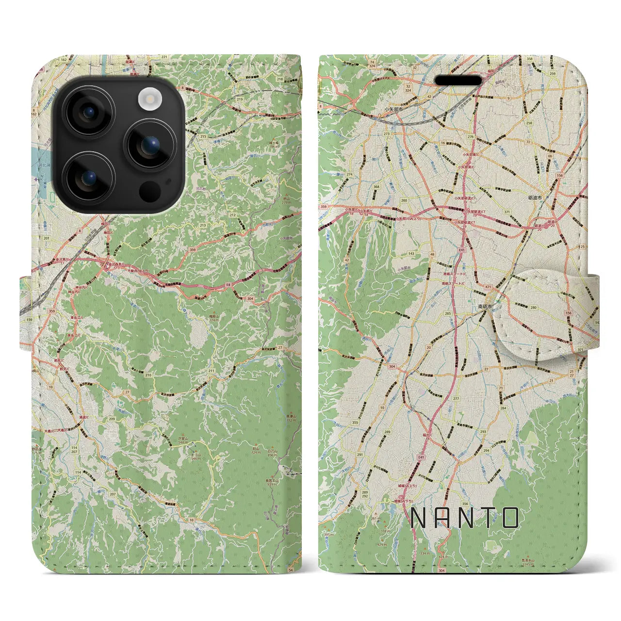 【南砺(富山県)】地図柄iPhoneケース(手帳タイプ)ナチュラル・iPhone 16 用