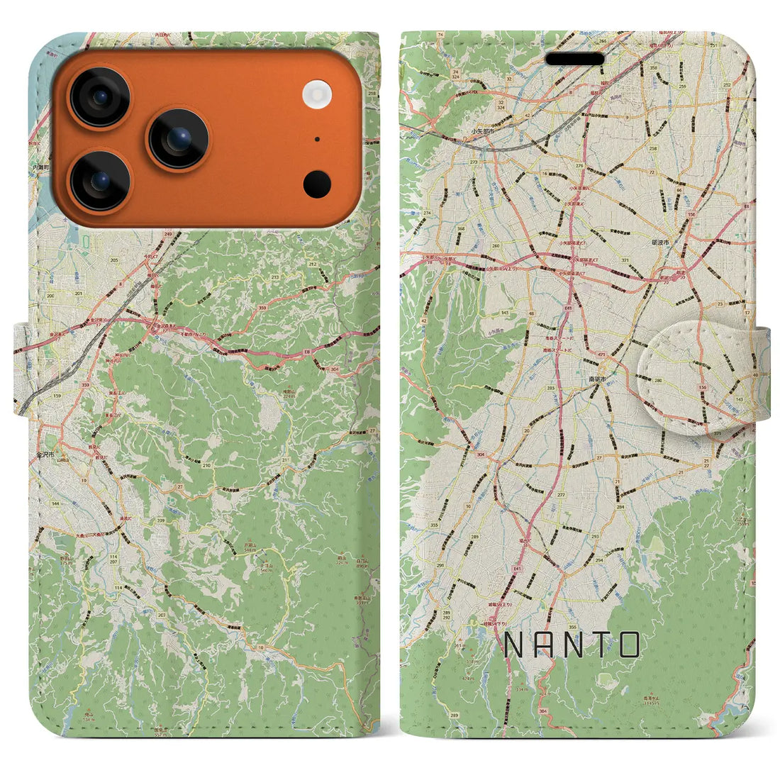 【南砺(富山県)】地図柄iPhoneケース(手帳タイプ)ナチュラル・iPhone 17 Pro Max 用