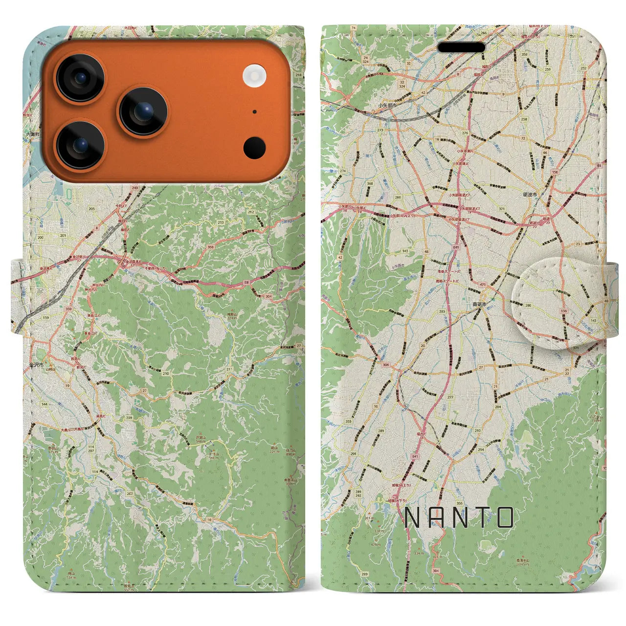 【南砺(富山県)】地図柄iPhoneケース(手帳タイプ)ナチュラル・iPhone 17 Pro Max 用