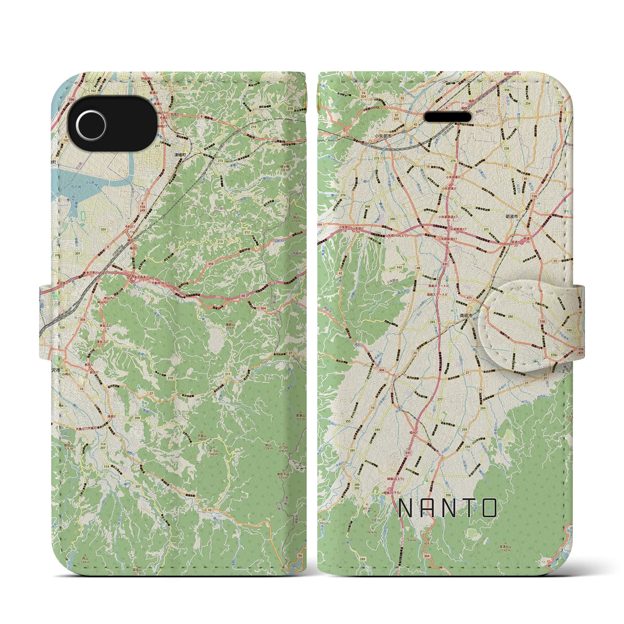 【南砺(富山県)】地図柄iPhoneケース(手帳タイプ)ナチュラル・iPhone SE(第3 / 第2世代) / 8 / 7 / 6s / 6 用