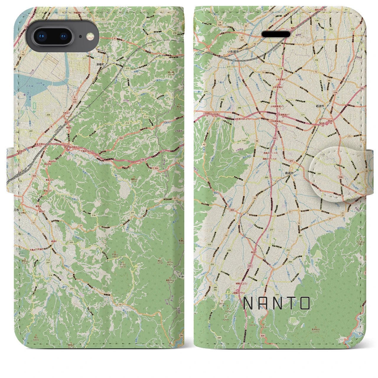 【南砺(富山県)】地図柄iPhoneケース(手帳タイプ)ナチュラル・iPhone 8Plus /7Plus / 6sPlus / 6Plus 用