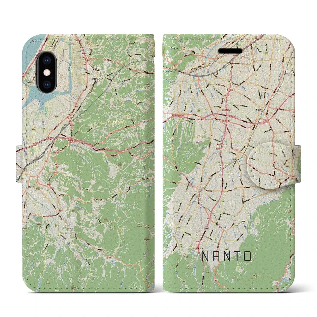 【南砺(富山県)】地図柄iPhoneケース(手帳タイプ)ナチュラル・iPhone XS / X 用