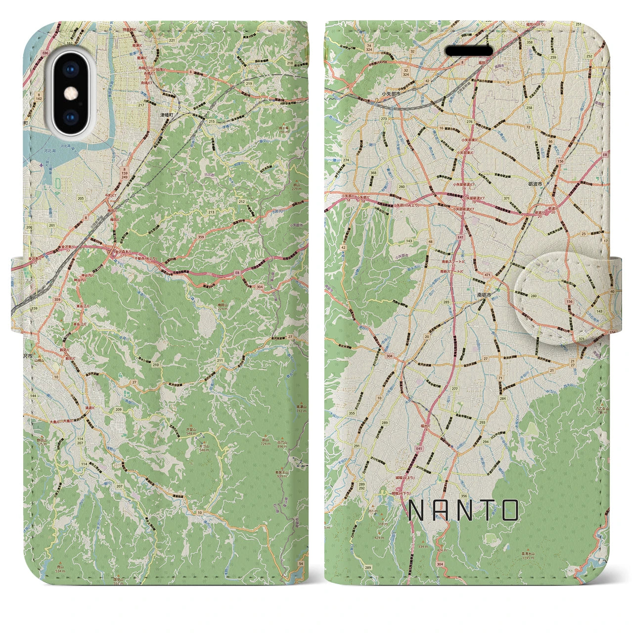 【南砺(富山県)】地図柄iPhoneケース(手帳タイプ)ナチュラル・iPhone XS Max 用