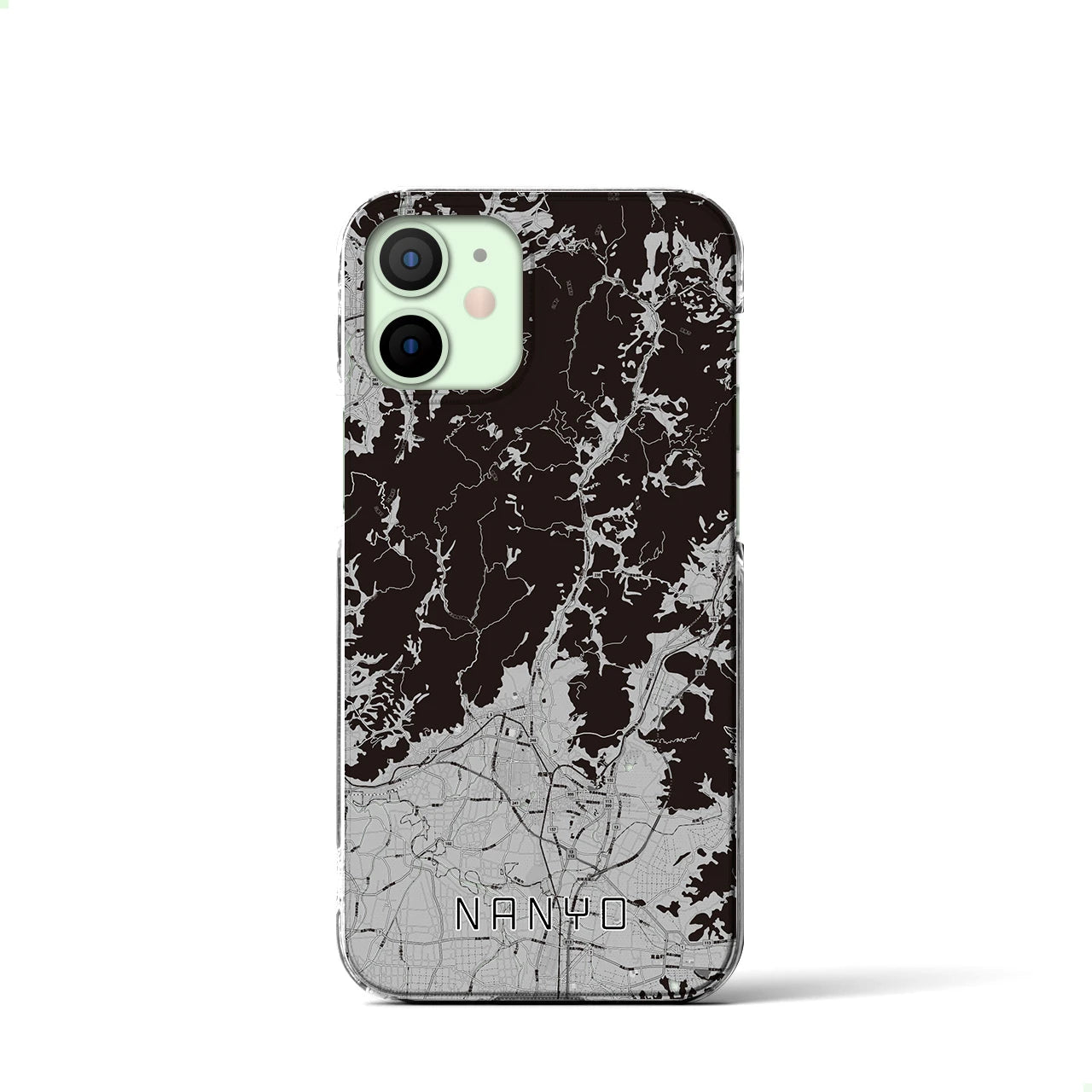 【南陽(山形県)】地図柄iPhoneケース(クリアタイプ)モノトーン・iPhone 12 mini 用