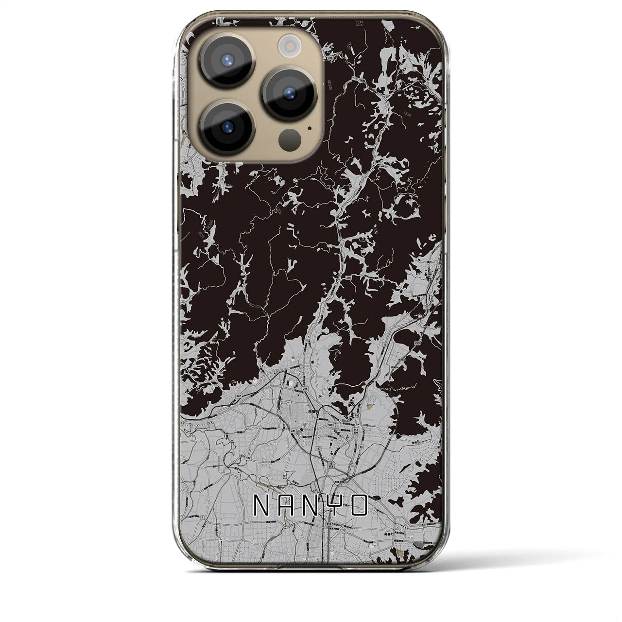【南陽(山形県)】地図柄iPhoneケース(クリアタイプ)モノトーン・iPhone 14 Pro Max 用