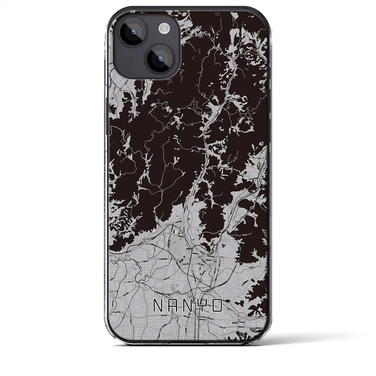 【南陽(山形県)】地図柄iPhoneケース(クリアタイプ)モノトーン・iPhone 14 Plus 用