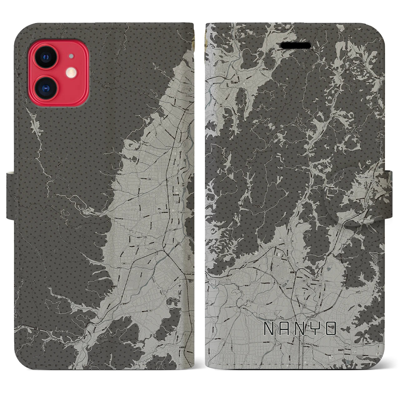 【南陽(山形県)】地図柄iPhoneケース(手帳タイプ)モノトーン・iPhone 11 用
