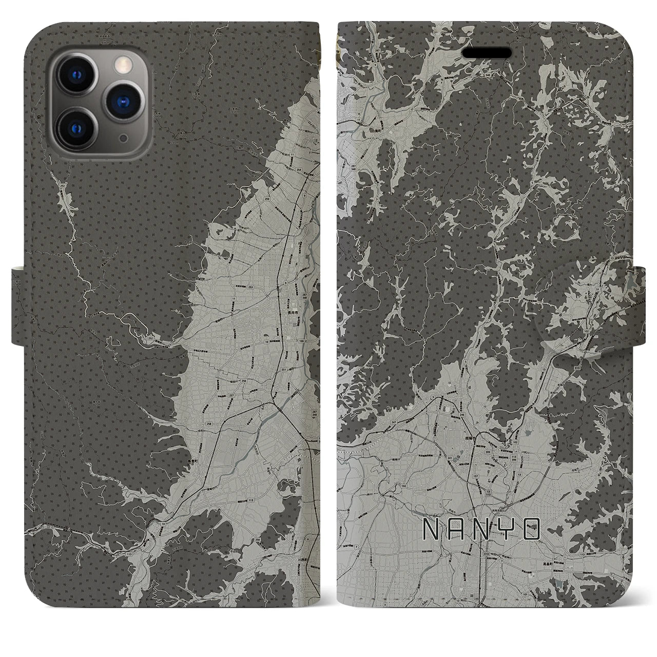 【南陽(山形県)】地図柄iPhoneケース(手帳タイプ)モノトーン・iPhone 11 Pro Max 用