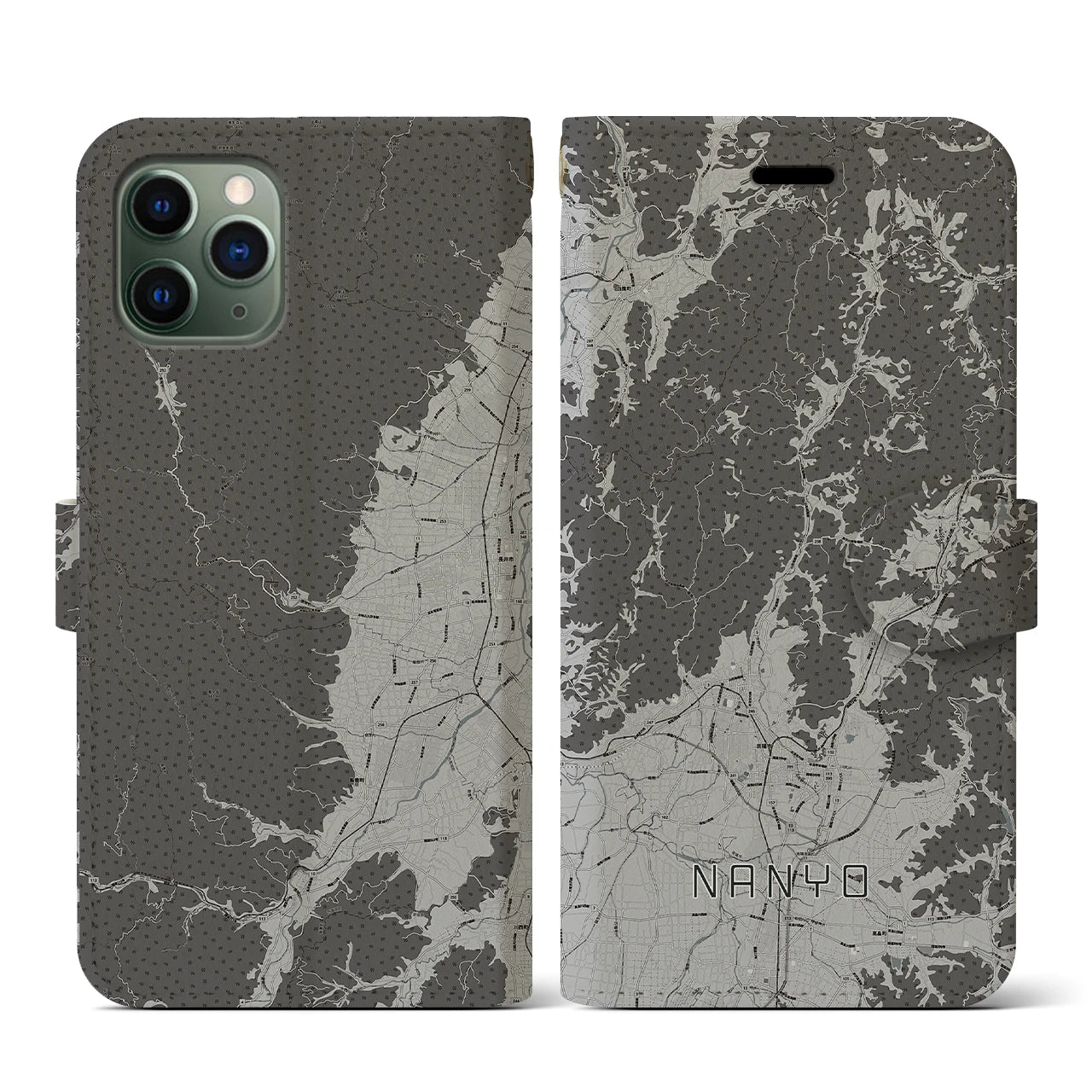 【南陽(山形県)】地図柄iPhoneケース(手帳タイプ)モノトーン・iPhone 11 Pro 用