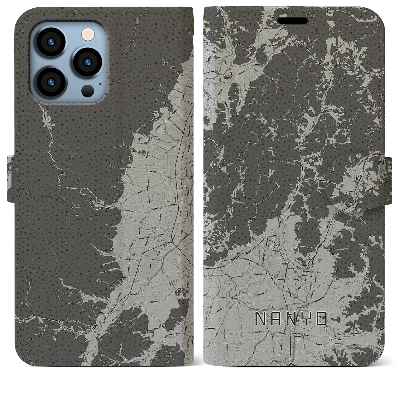 【南陽(山形県)】地図柄iPhoneケース(手帳タイプ)モノトーン・iPhone 13 Pro Max 用