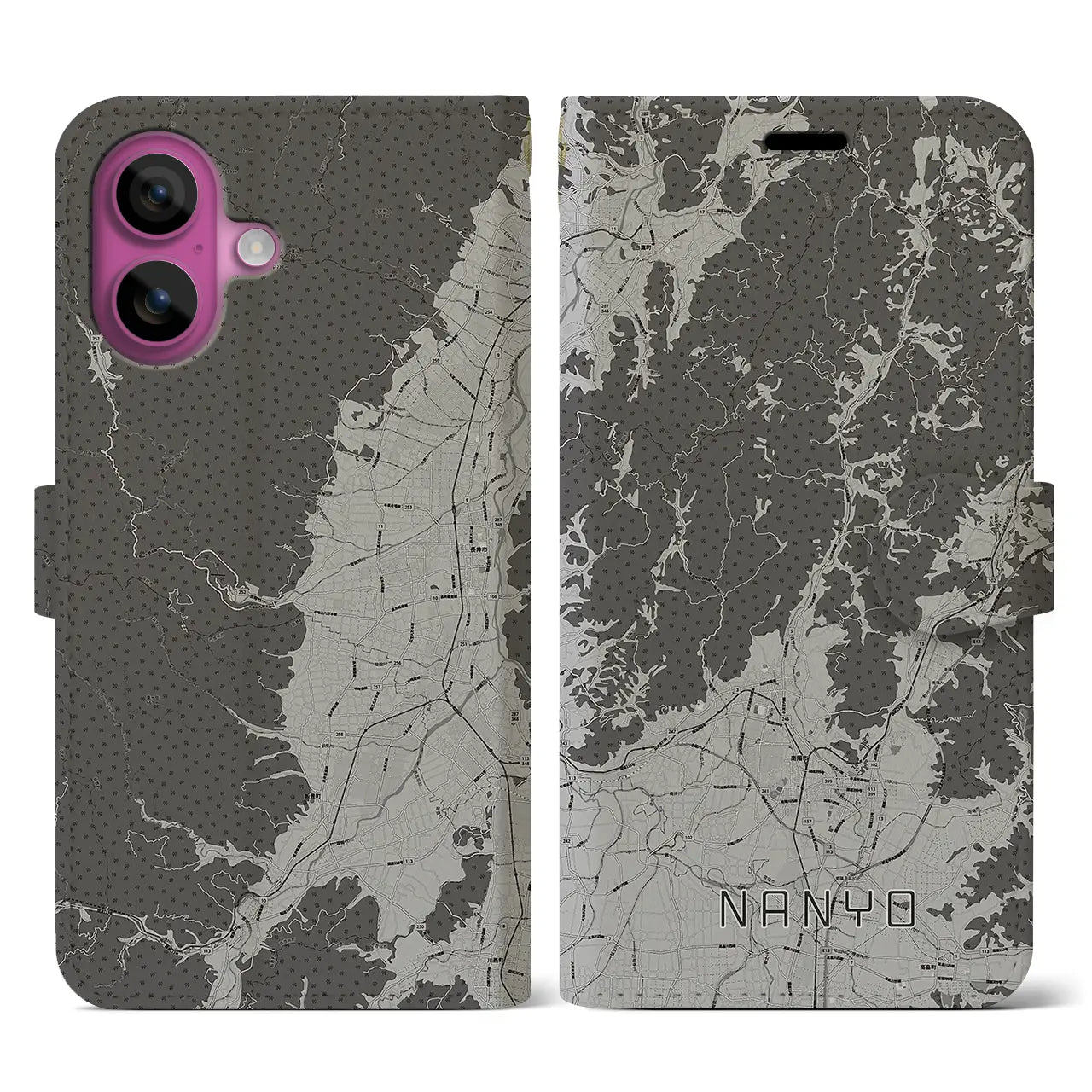 【南陽(山形県)】地図柄iPhoneケース(手帳タイプ)モノトーン・iPhone 16 Pro 用